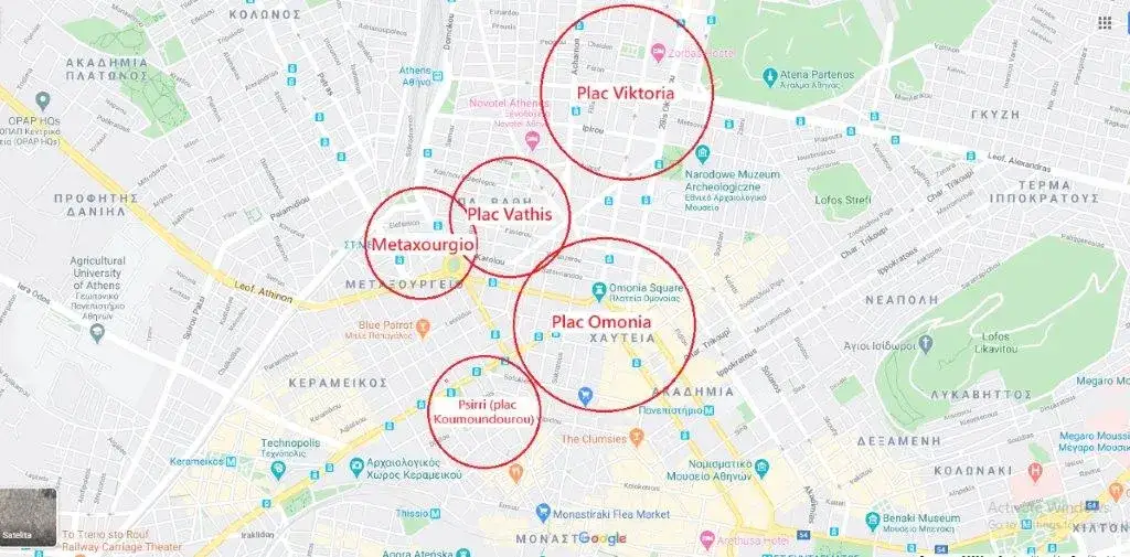 Mapa bezpiecznych i niebezpiecznych dzielnic Aten